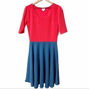 LuLaRoe Nicole Red Top Blue Bottom A-Line Dress SIZE LARGE BRAND NEW WITH TAGS